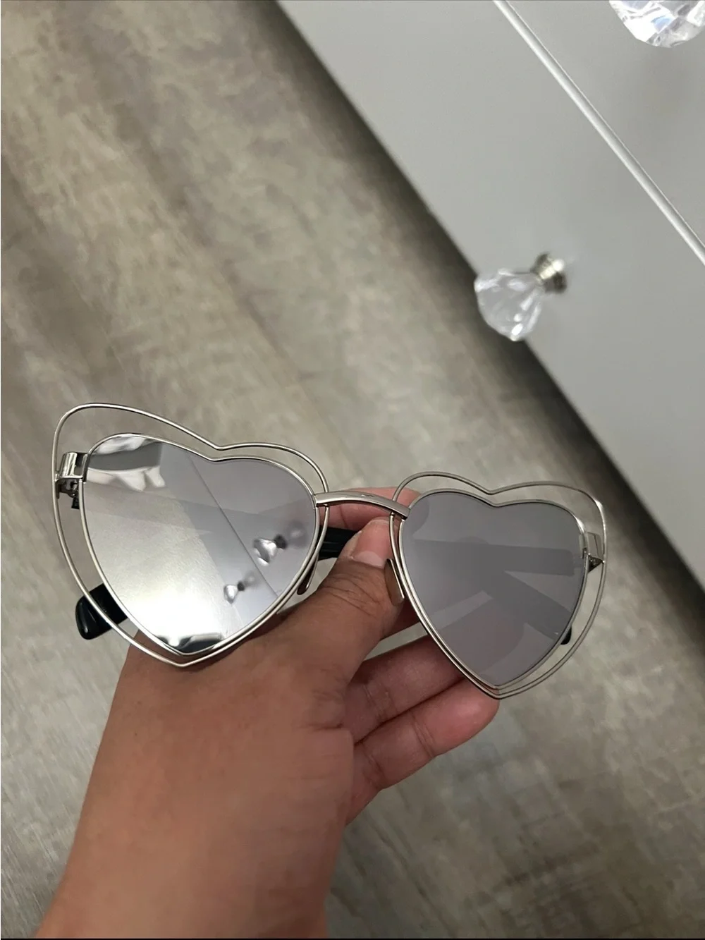 Saint Laurent Silver Heart Frame Sunglasses with Silver Mirror Lenses